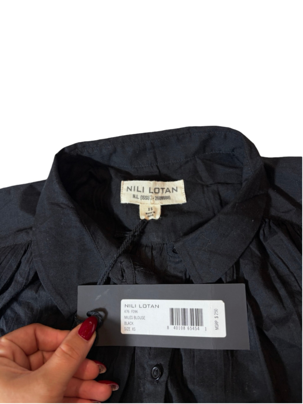 NWT Nili Lotan Miles Blouse XS Black Cotton Button Front Relaxed Minimalist $250 - Picture 4 of 6
